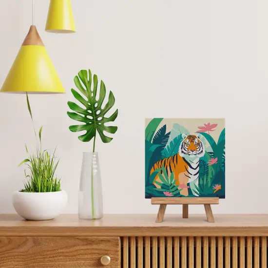 Figured'Art Mini Paint by Numbers Kit for Adults with Frame Tropical Bengal Tiger Small format 8"x8" - Craft Art Painting DIY Canvas Already Stretched on a Wooden Frame {2}