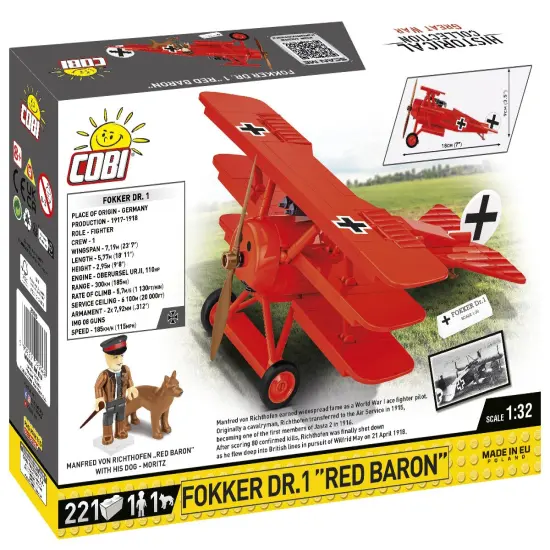 COBI Historical Collection: Great War FOKKER DR.1 "RED BARON" Plane Building Set, 221 Pieces {5}