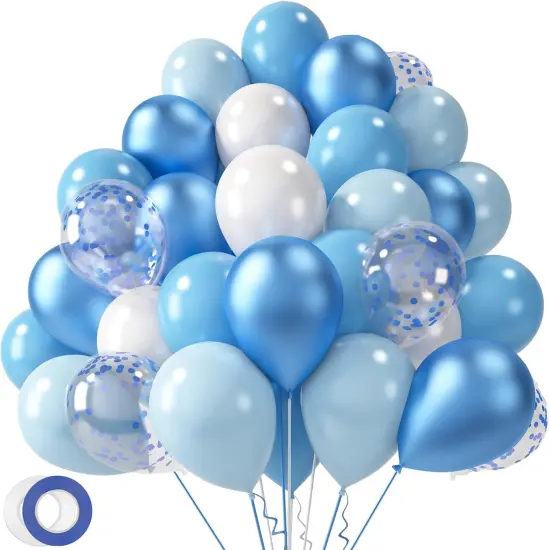 60PCS Blue Balloons, 12 Inches White Pastel Colored Confetti Latex Balloons Garland Arch with Ribbon {1}