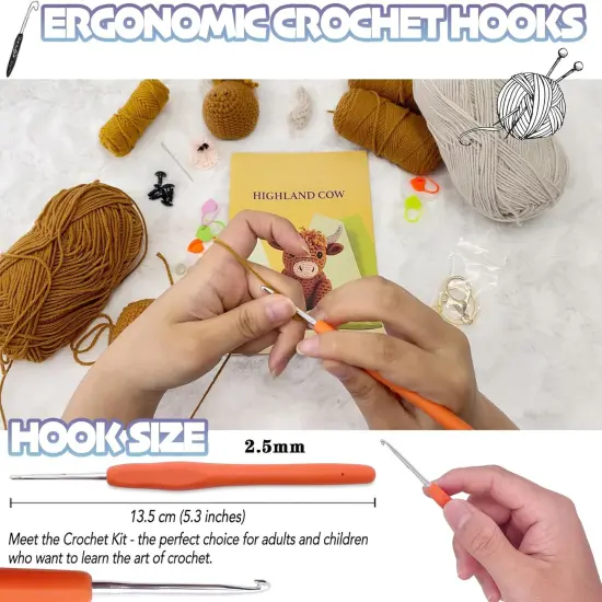 Highland Cow Crochet Kit for Beginners Intermediate, 2 Pcs Animals Amigurumi Crochet Starter Kit {2}