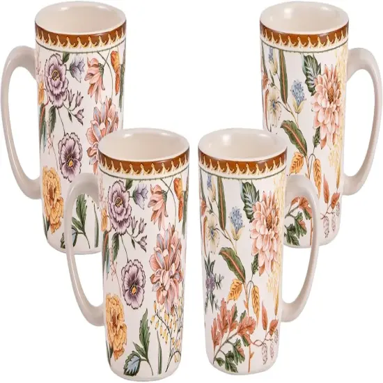 Blooming Moment Ceramic Mugs, Set of 4, for Coffee {1}