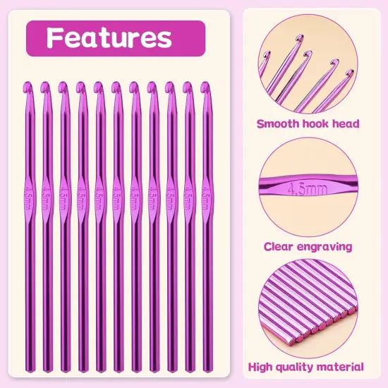 12Pcs 4.5mm Crochet Hooks, US Size 7 Aluminum Crochet Hooks Craft Yarn, Crochet Hooks Bulk Crochet Needles for Crocheting Yarn, Metal Crochet Hook {2}