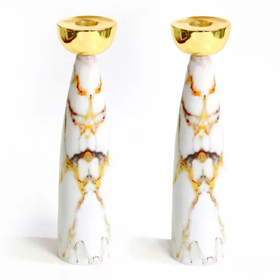 Gold Marble Candlesticks with Gold Holders {1}