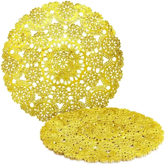 Juvale 60 Pack Gold Doilies, 12 inch Round Medallion-Style, Disposable Placemats for Party Table Decorations {1}