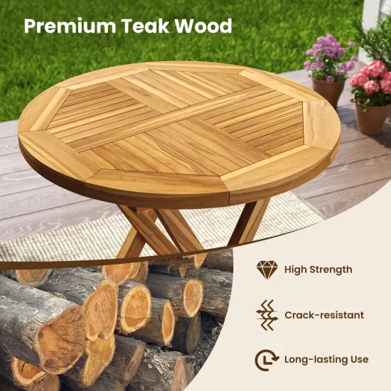 27.5'' Natural Teak Wood Outdoor Bistro Table Round Patio Dining Table with Slatted Top {6}
