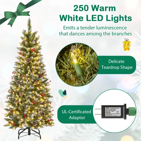 Costway 5 FT Pre-Lit Artificial Christmas Tree with 408 Snowy Branch Tips 250 LED Lights {6}