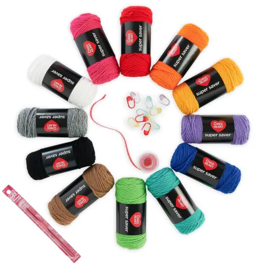 Red Heart Super Saver Super Yarn Kit 10 pack-Crochet W/Accessories {3}