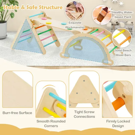 Costway 3-in-1 Kids Climber Set Toddler Wooden Play Arch with Sliding and Climbing Ramp {6}