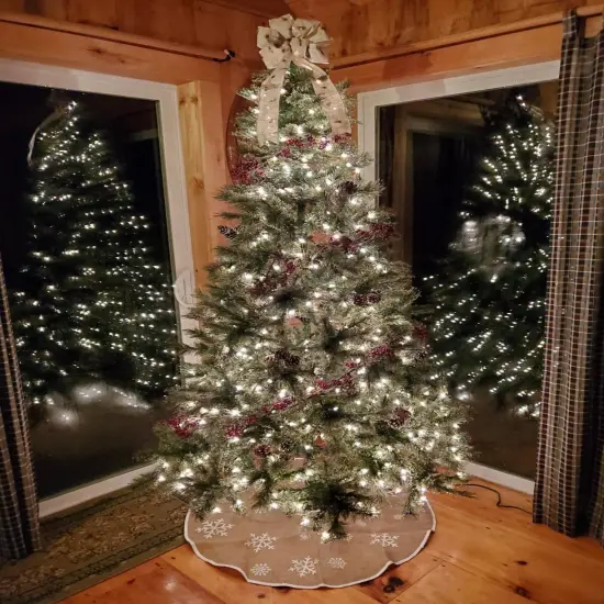 48 In Christmas Tree Skirt Countryside Burlap Tree Skirt White Snowflake Printed Xmas New Year Holiday Decorations Indoor Outdoor {2}