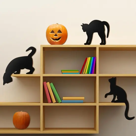 3-Piece Halloween Black Wooden Cat Silhouette Hanging Signs {4}