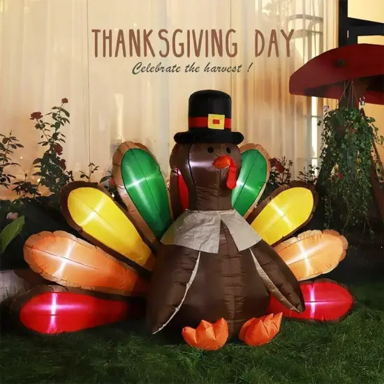 2PCS 5ft Thanksgiving Inflatable LED Lighted Turkey Air Blow up Lawn Yard Deco {3}