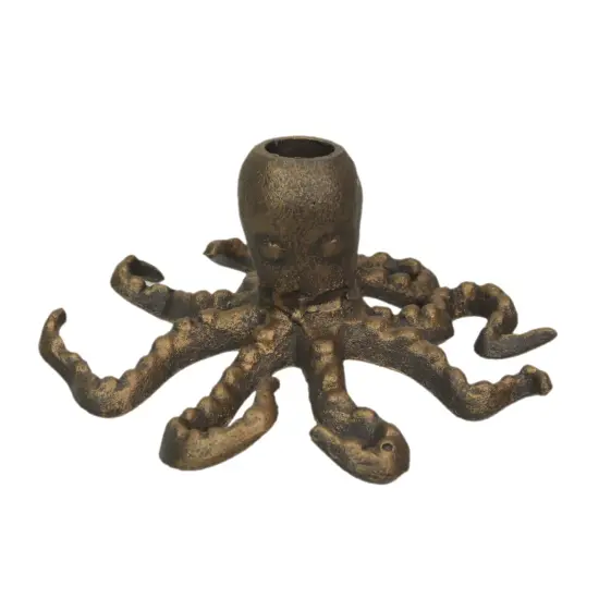 Octopus Taper Candle Holder &ndash; Cast Iron w/ Antique Gold Finish &ndash; 6" Dia, 3" High {5}