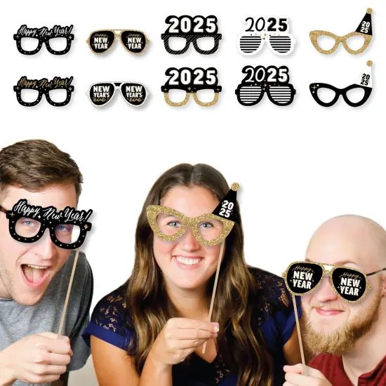 Big Dot of Happiness Hello New Year Glasses - Paper Card Stock 2025 NYE Party Photo Booth Props Kit - 10 Count {3}