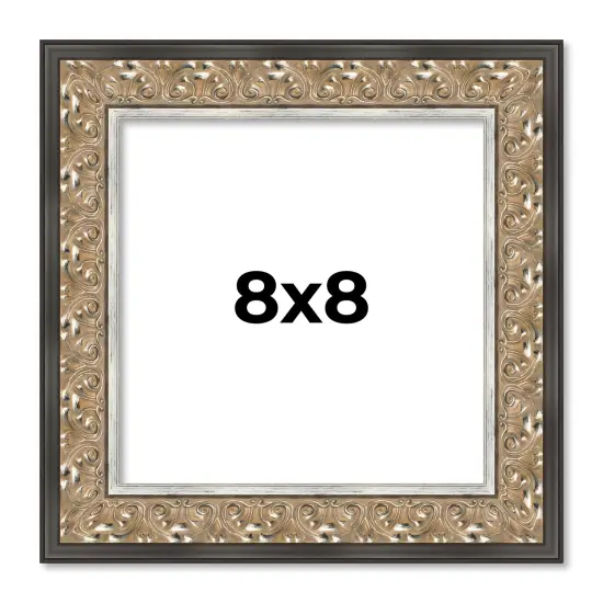 Square Ornate Silver Picture Frame - UV Acrylic, Foam Board Backing, Hanging Hardware {1}