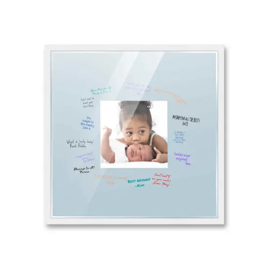 Autograph White Wood Frame with Squre Blue Mat - Perfect for Event Signatures, Full-Color Pen Set Included - 3 Sizes Available {2}