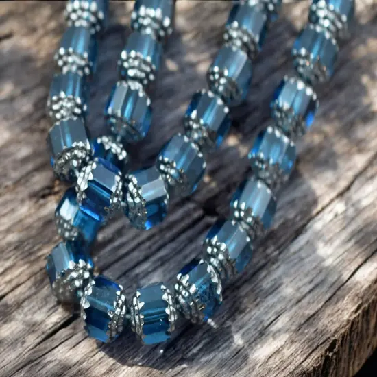 Silver Washed Capri Blue Fire Polished Cathedral Beads {3}
