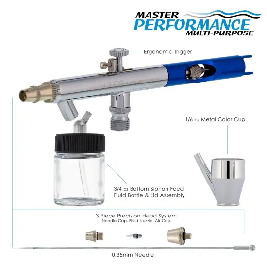 Master Performance S58 Multi-Purpose Precision Dual-Action Siphon Feed Airbrush, 0.35 mm Tip, 3/4 oz Bottle, 1/6 oz Color Cup, Cutaway Handle {2}