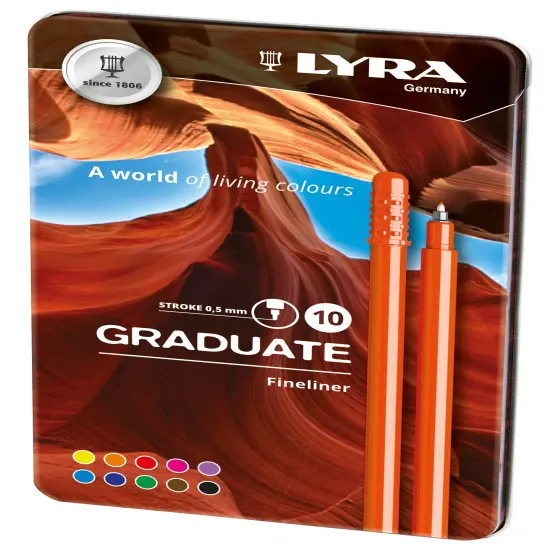 Lyra Graduate Fineliner Marker Tin 10/Pkg-Assorted Colors {3}