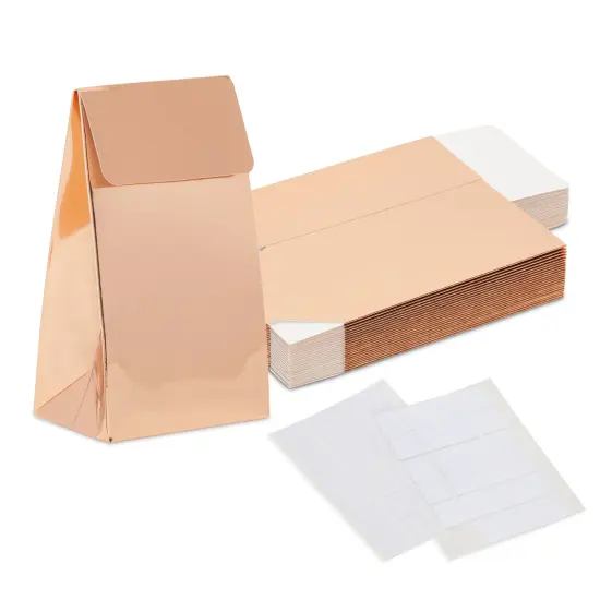 Rose Gold Party Favor Gift Bags, Goodie Boxes with Adhesive Stickers (24 Pack) Pink {1}
