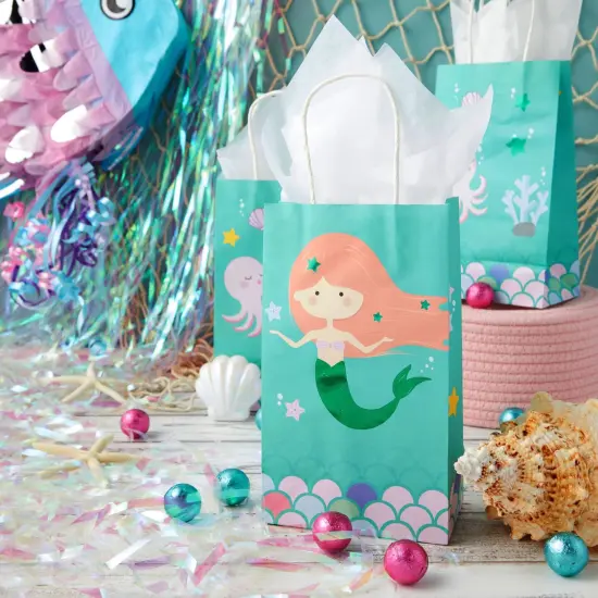 24 Pack Mermaid Gift Bags with Handles for Party Favors, Goodies, Treats (5.3 x 3.2 x 9 In) Multicolor {2}