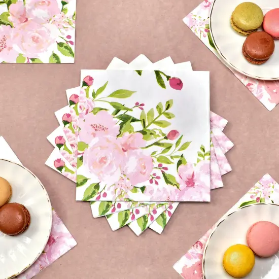 BLUE PANDA 150 Pack Pink Floral Paper Napkins, 13x13 Inches Flower Napkins, Ideal for Bridal Shower, Birthday & Spring Tea Party {2}