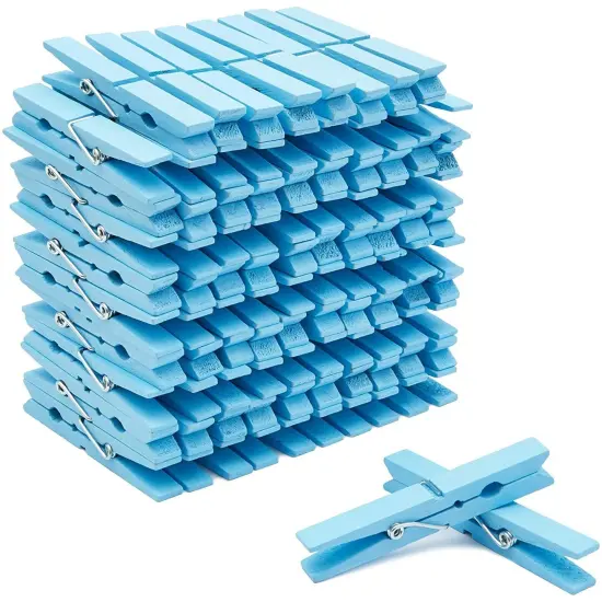 100 Pack Wooden Clothespins for Hanging Laundry, Crafts, Photos (Light Blue, 3.9 In) {1}