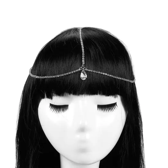 Silver Rhinestone Head Chain, Pendant Headpiece for Wedding, Bachelorette Party, Bridal Shower {6}