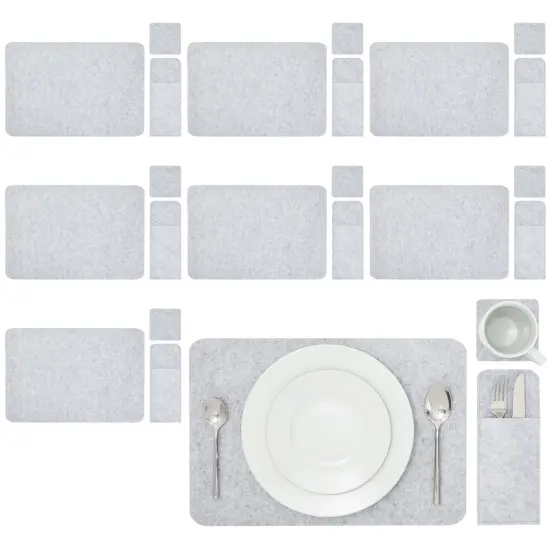 Felt Table Placemats Set of 8 for Dining Table and Kitchen Decor with Drink Coasters and Cutlery Pouches (Light Gray, 24 Pieces) Grey {1}