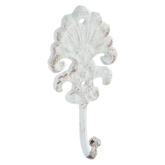 Set of 3 Cast Iron Wall Hooks, French Country Farmhouse Design, Includes Screws and Anchors (6.5 In, White) {7}