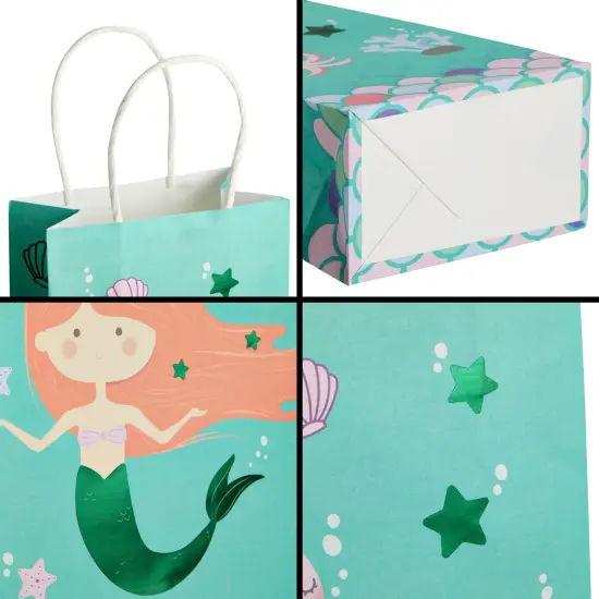 24 Pack Mermaid Gift Bags with Handles for Party Favors, Goodies, Treats (5.3 x 3.2 x 9 In) Multicolor {6}