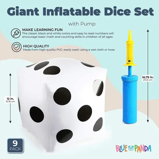 9 Pieces Giant Inflatable Dice with a Pump, Jumbo Die Set for Pool Floating Toys (3 Colors, 12 inches) Multicolor {2}