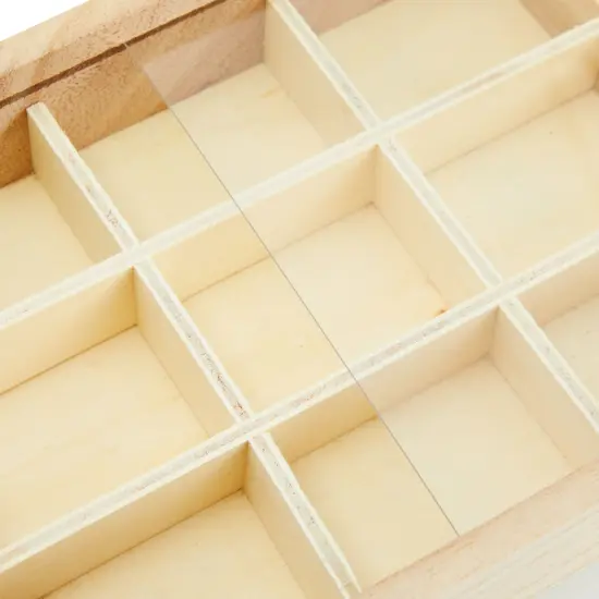 Small Unfinished Wood Box with Lid, 9 Compartment Storage Boxes (6.75 x 1.4 x 5.1 inches, 2 Pack) {6}