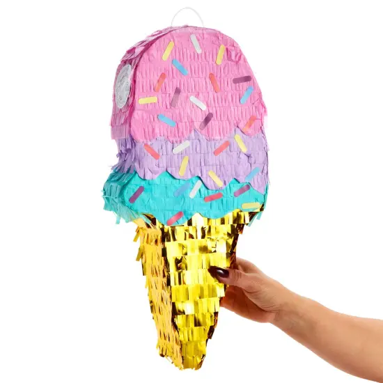 Ice Cream Pinata for Birthday Decorations, Summer Party Supplies (Small, 16.4 x 7.6 x 2.9 In), For Ages 3+ Multicolor {5}