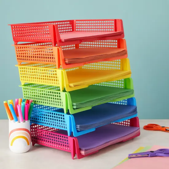 Set of 6 Rainbow Classroom Turn In Trays for Teachers, Plastic Storage Baskets for Office Use (9 x 13 x 3 In) Multicolor {2}