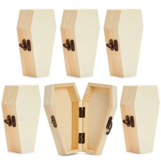 Bright Creations 6 Pack Unfinished Wood Coffin Box with Hinged Lids, Coffin Decor, Mini Wooden Boxes for Crafts, Halloween Party Favors and Decorations (6.1 x 3.5 x 1.8 In) Brown {1}