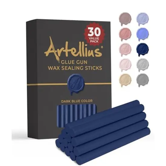 Artellius Premium Sealing Wax Sticks (Bulk 30 Pack) Wax Seal Glue Gun Sticks, Envelope Seal Wax for Stamp Seals - Perfect Wax Seal Sticks for Crafting, Invitations & Letters - Dark Blue {1}