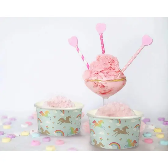 Juvale 100-Count Ice Cream Sundae Cups, Yogurt Dessert Bowls, Paper Rainbow Unicorn Party Supplies, 8-Ounces, Light Blue {3}