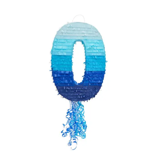 Number 0 Pull String Pinata for Boys Birthday Party, Ombre Blue (16.5 x 11 x 3 In) {6}