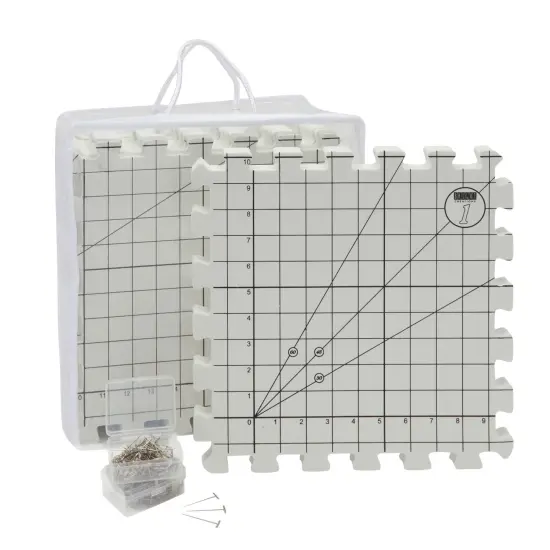 Bright Creations 9 Extra Thick Blocking Board Mats for Knitting w/Grids, 200 T-Pins, 1 Storage Bag (210 Pieces) White {1}