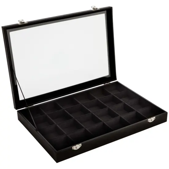 Black Velvet Jewelry Display Tray Organizer Case, Rock Collection Box for Gemstones, Crystals, Pendants (24 Grids Box, 14 x 9.5 x 2 In) {1}