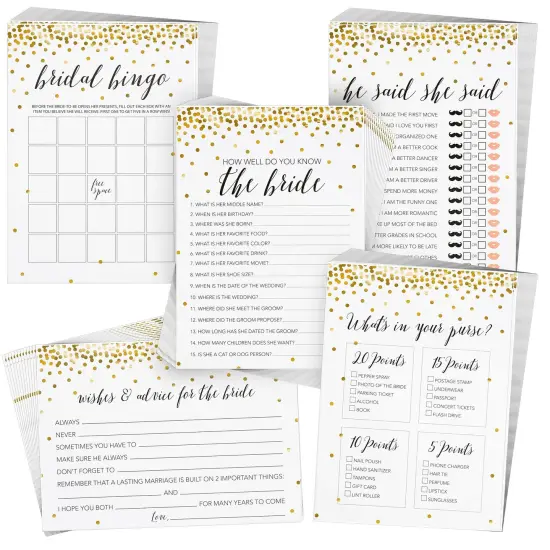 250 Pieces Bridal Shower Games for 50 Guests with Bingo Cards, He Said She Said Bridal Shower Games, Wedding Advice for Bachelorette, Celebrations (Gold) {1}