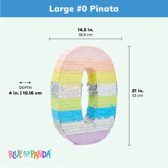 Large Number 0 Pinata for Girl's Birthday Party Decorations, Rainbow Pastel (21" x 14.7" x 4") Multicolor {3}