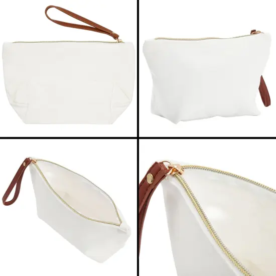 Gold Initial B Personalized Makeup Bag for Women, Monogrammed Canvas Cosmetic Pouch (White, 10 x 3 x 6 In) {6}