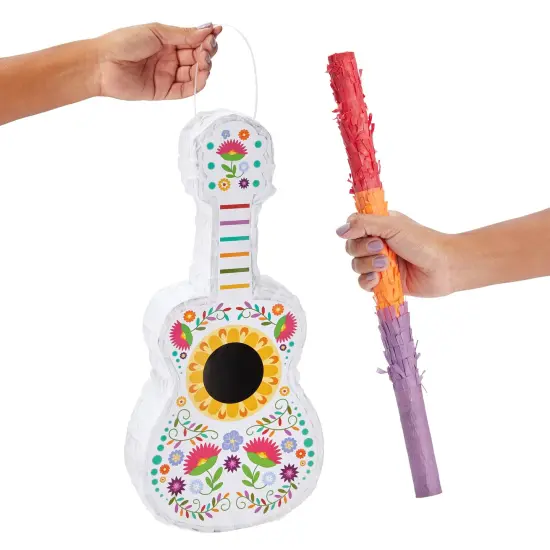 3-Piece Floral Guitar Pinata Bundle with Stick and Blindfold for Cinco de Mayo, Kids Birthday Party (7.5 x 3 x 16.5 In) Multicolor {4}