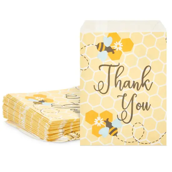 100 Pack Bumble Bee Paper Treat Bags for Baby Shower, Party Favor Bags for Goodie, Gifts, Decorations, 5x7 in Yellow {1}