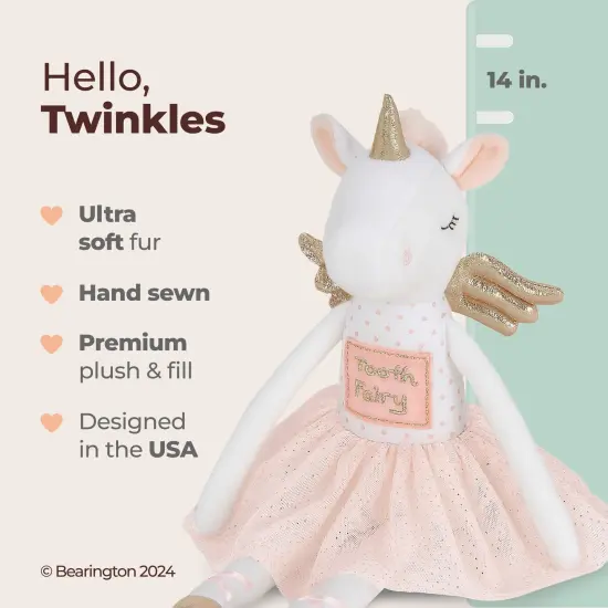 Bearington Collection Twinkles Soft Plush Unicorn Tooth Fairy Doll, 14 Inches, For Ages 3-14 White {2}