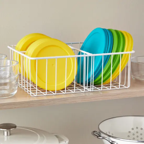 2 Pack White Wire Baskets for Kitchen, 3 Compartment Bin for Cabinet Shelves, Drawers (10 x 8 x 3.7 In) {2}