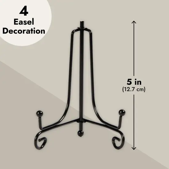 4 Pack Iron Easel Display Stand, 5 Inch Decorative Easel for Tabletop, Plates, Pictures, Paintings, Wedding and Party Decor Black {5}