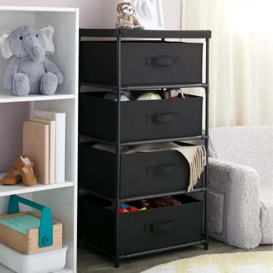 4-Tier Tall Closet Dresser with Drawers - Clothes Organizer and Small Fabric Storage for Bedroom (Black) {2}
