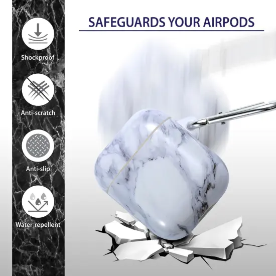 Marble Case for Airpods 2 & 1, Glossy Soft TPU Protective Smooth Cover with Portable Keychain, Supports Wireless Charging, Shockproof & Anti-Scratch, Shinny White Marble by Insten {2}